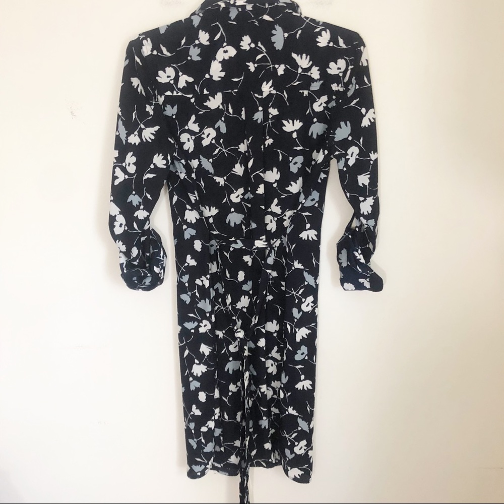 Ann Taylor Black Floral Long Sleeve Belted Dress - Picture 2 of 6